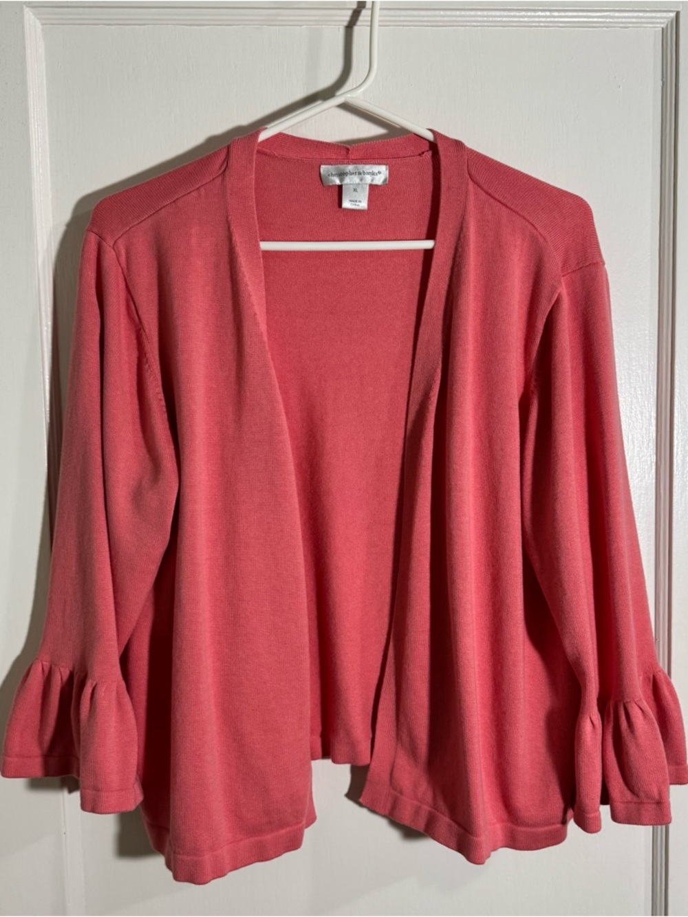 Christopher & Banks Coral Open-Front Ruffle-Sleeve Cardigan